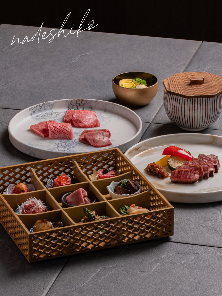 夏撫子コース 全13品 5,500円 雲丹・いくら・キャビアユッケ タンしゃぶ 赤身ステーキ 横浜 肉割烹うしうらら ランチ限定